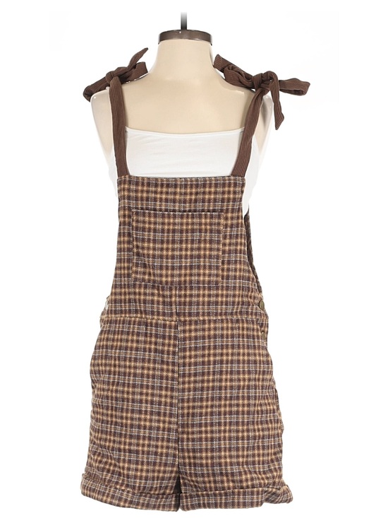 Cider Pants - Cider Brown and Cream Plaid Shortalls